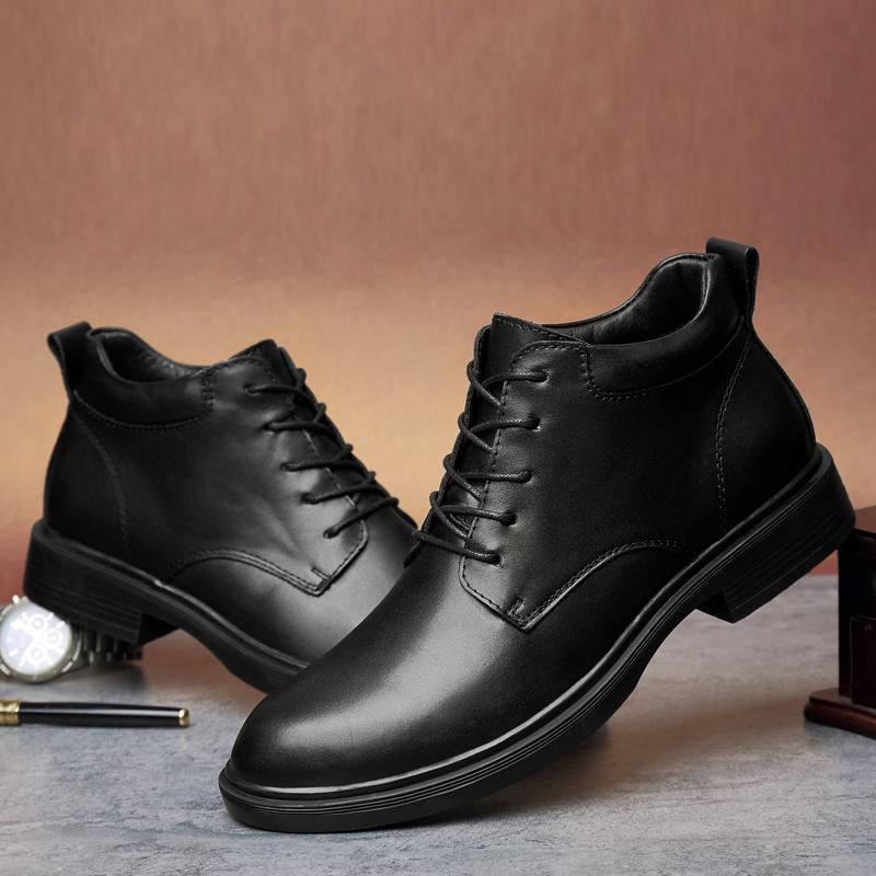 Hochwertige Herren-Modische Schnürstiefeletten aus bequemem High-Top-Leder im Business-Stil, klassische schwarze Rindslederschuhe