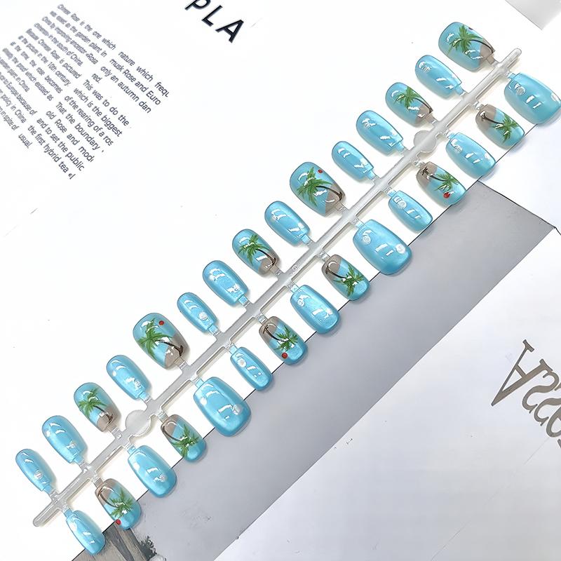 30Pcs Short Square False Nails Cat Paw Petal Design Wearable Fake Nails Simple Artificial Press On Nails Tips Art Decoration