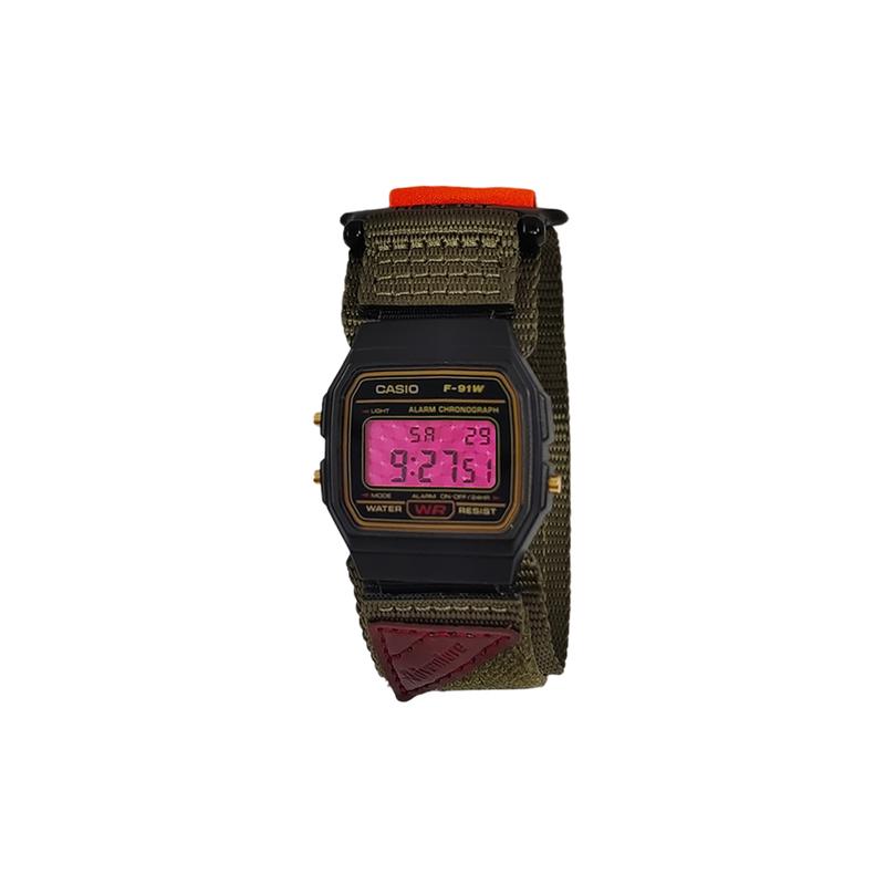 Casio Customized Watch Modified Series Various Colored Mirrors Black Resin Case Classic Retro Small Square F-91W-JunLvSeBiaoDaiBaBiFenGeWenBiaoJing