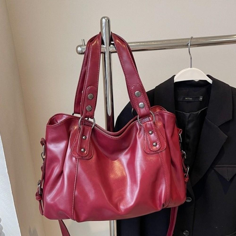 Zipper Closure Soft PU Shoulder Bag Large Capacity Tote Bag Chic Handbag Travel