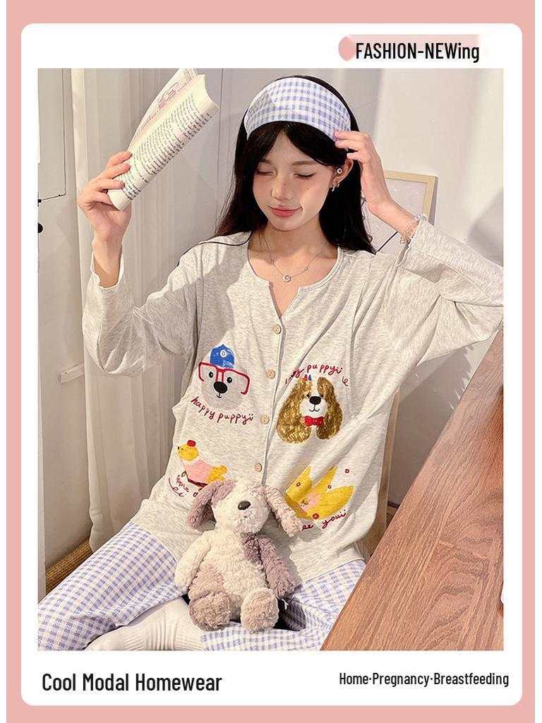 Xia Modal Maternity Pajamas: Adjustable Breastfeeding Sleepwear for Pregnancy and Postpartum