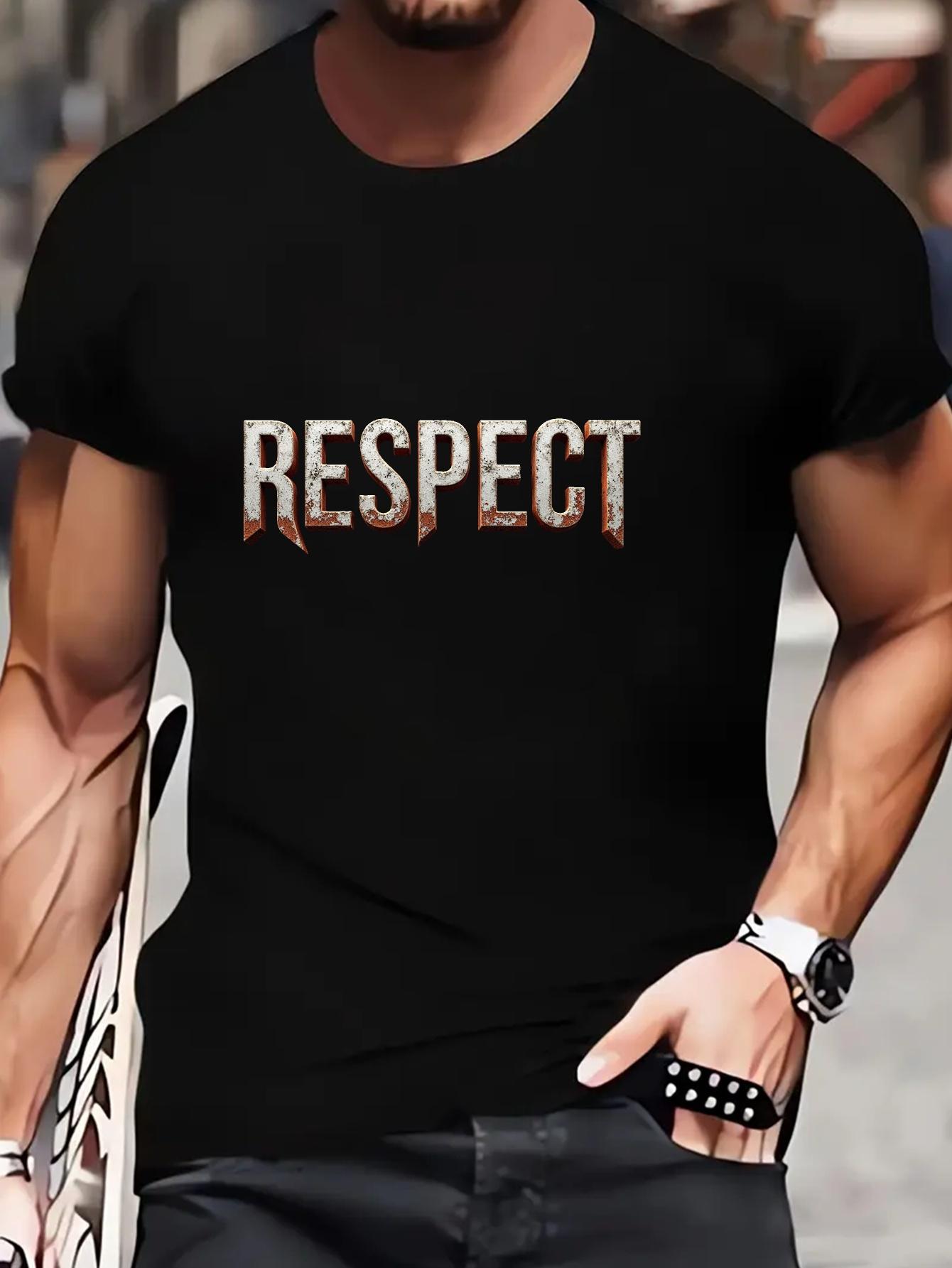Navy Blue Respect Print T-shirt - Soft Cotton Blend Crew Neck Tee - Breathable Stretch Fabric Shirt for Gym XXXXL
