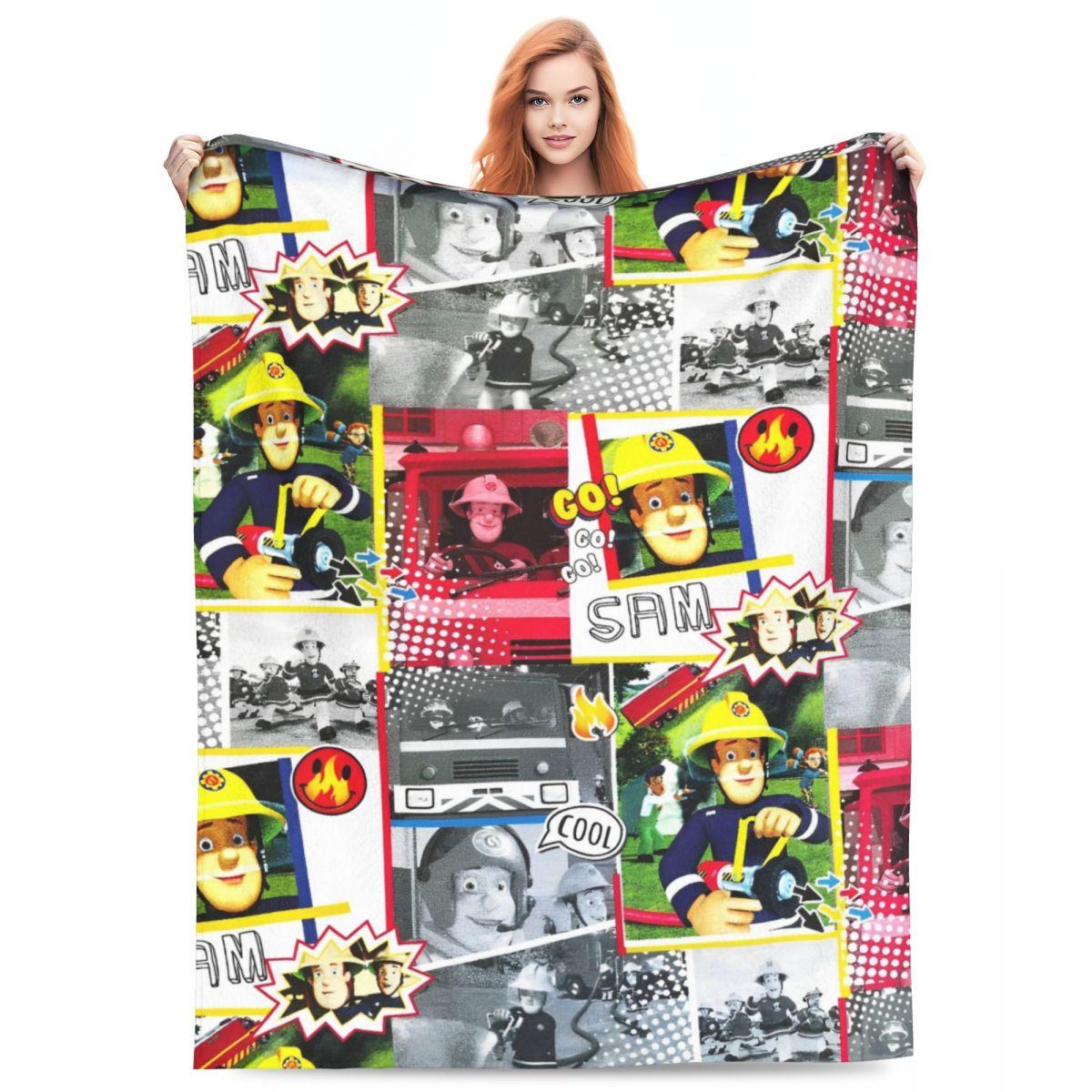 Fireman Sam Company Cartoon Knitted Blanket Flannel Fire Fighting Education Ultra-Soft Throw Blankets Bedding Couch Rug Piece Size: 75*100cm, Weight: 230 GSM