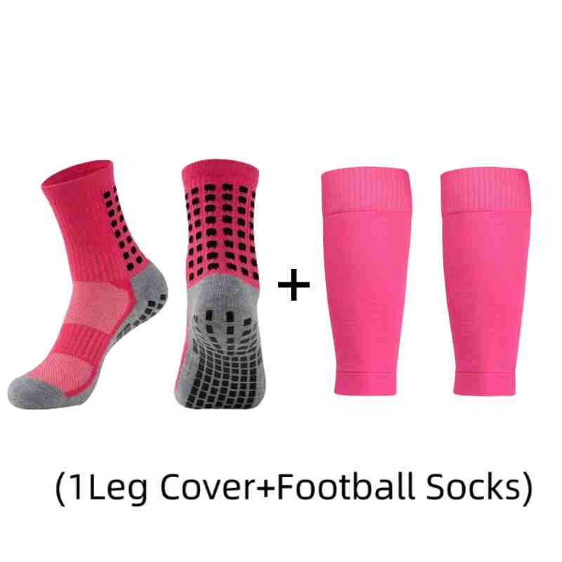 1 Pair of Combination Adhesive Point Anti Slip, Sweat and Odor Resistant  Football Sports Socks+leg Protectors