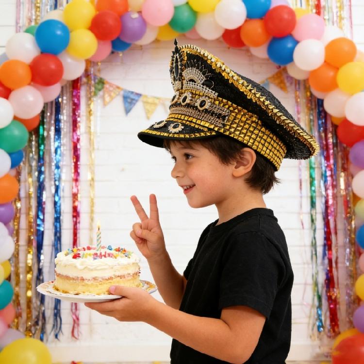 Shimmering Marine Hat with Rivet Studs Rhinestones Decors for Women Girl Roleplay Game and Stage Performances Dressingup