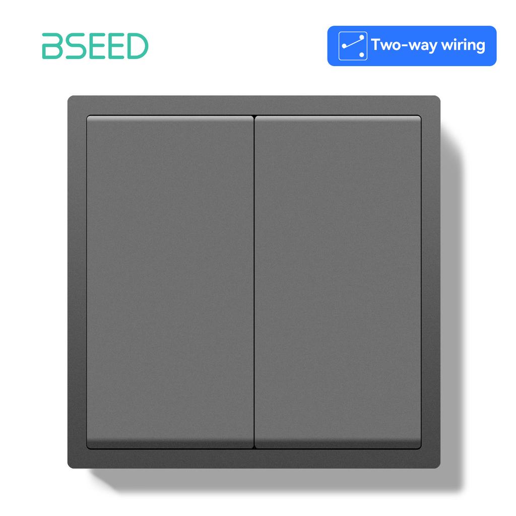 BSEED EU Large Button Wall Switches 1/2Gang 2Way 16A Wall Power Sockets Dual USB Phone Charge Port 5V Gray Home E-Series