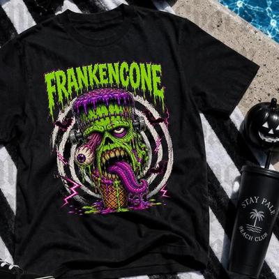 Frankencone T Shirt Spooky Summer Goth Ice Cream Sarcastic Monster Vintage Washed Unisex Slightly Comfortable Fashion Stylish