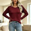 Women's Round Neck Long Sleeve Top, Color Slim Fit Blouse with Trim Sleeves for Casual Wear