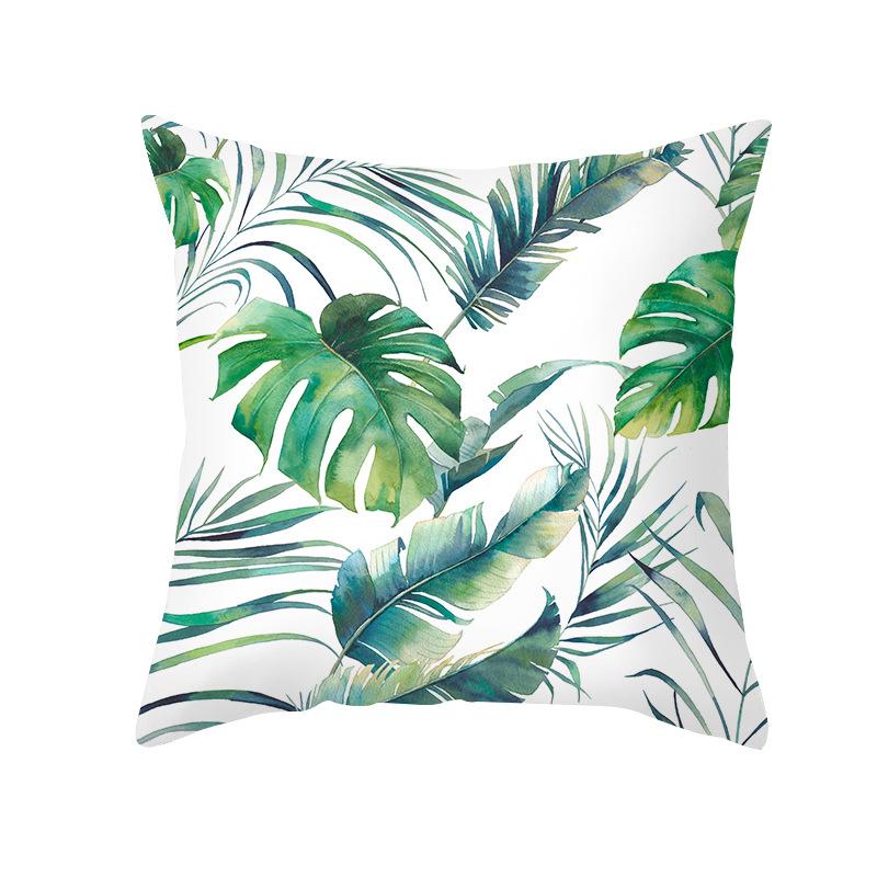 Summer Small Fresh Green Plant Print Pillowcase Peach Skin Green Leaf Home Sofa Pillowcase Bedroom Cushion