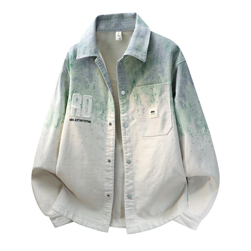 

Trendy Men s Gradient Spray-paint Jacket, Classic Collar Button Placket Jacket, Oversized Streetwear Jacket for Daily Wear & Urban Styling XXXXL зелений