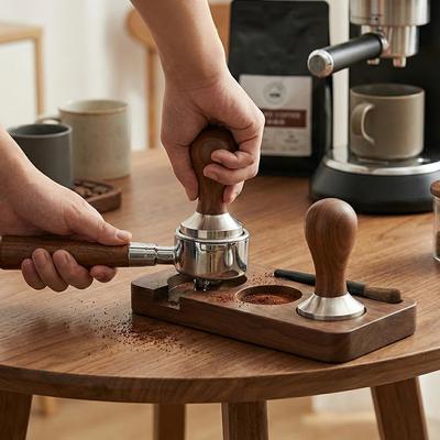 51/53/58MM Ceviz Ağacı Kahve Tamper Mat İstasyon Standı Kahve Tozu Tabanı Tamper Saklama Pedi Filtre Ekranı Tutucu Kahve Aletleri