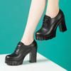 10cm Small Size 32-43 British Deep Mouth Platform Shoes Brogues Fall 2025 Block High Heels Shoes Genuine Leather Shoes Office