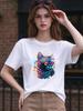 Unisex T Shirt Cool Neon Cat Print Casual Soft Comfortable Summer Tops
