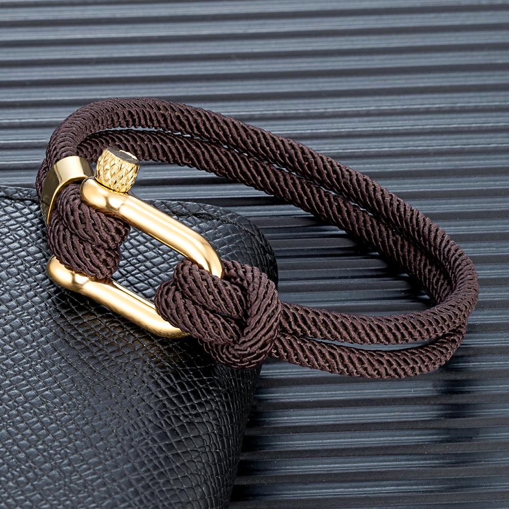 Gold Color Stainless Steel Shackle Bracelet Simple Double Strand Nautical Rope Bracelets for Men Women Handmade Jewelry