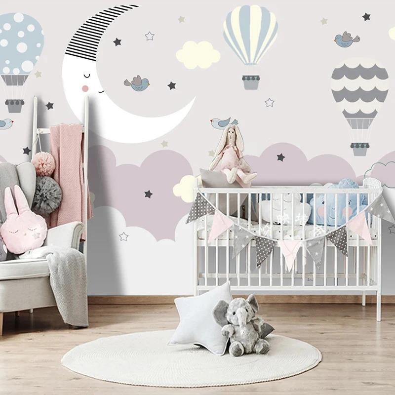 Photo Wallpaper Modern Hand Painted 3D Cartoon Starry Sky Stars Moon Landscape Wall Painting Children's Room Mural