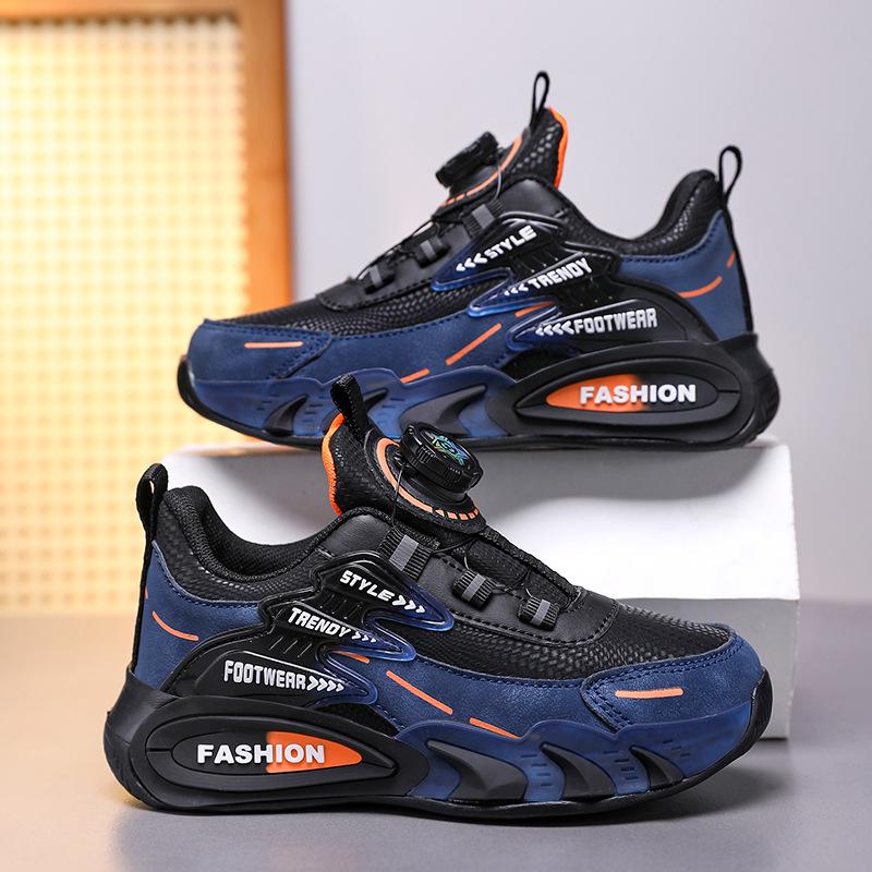 Boys' 2025 Autumn Mesh Leather Non-Slip Soft Sole Fashion Running Shoes