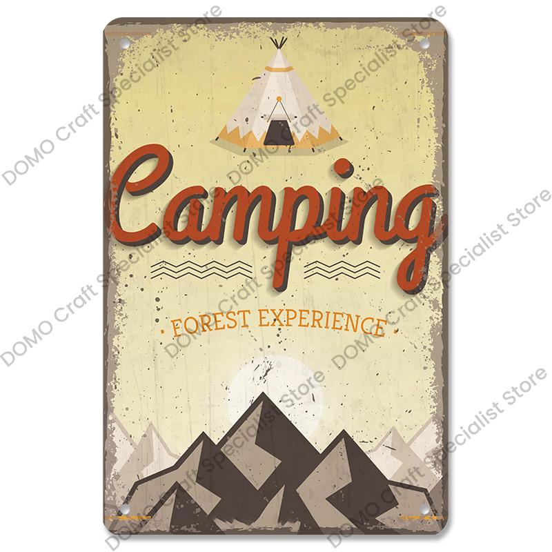 Camping Abenteuer Plaketten Vintage Metall Platte Berg Reise Campervan Touren Retro Metall Zeichen Wand Dekor Reise Club Camping Autos