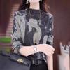 Korean Style Velvet Print Long Sleeve Tummy-Concealing Sweater - Fashionable, Age-Reducing, and Warm Mother's Outfit