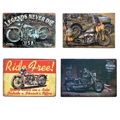 KitMall 4-Piece Set American Retro Tin Sign Motorcycle Design Vintage Sign Plate Garage