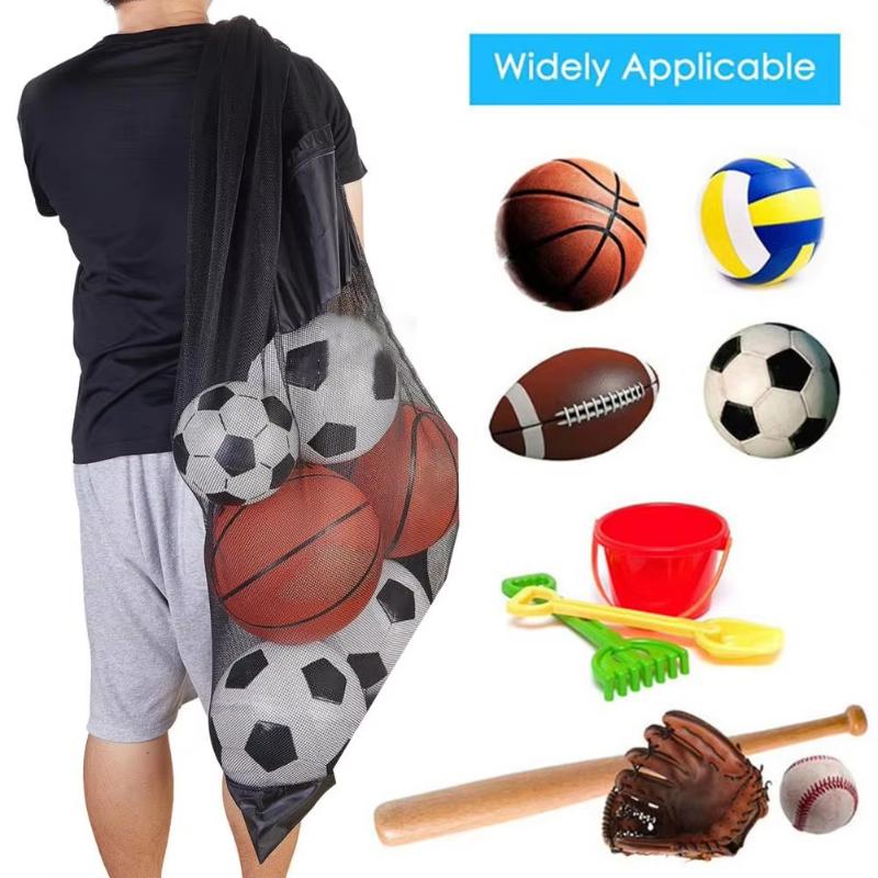 1Pcs Extra Large Mesh Drawstring Soccer Basketball Volleyball Storage Net Bag With Zipper Pocket Gym Bag