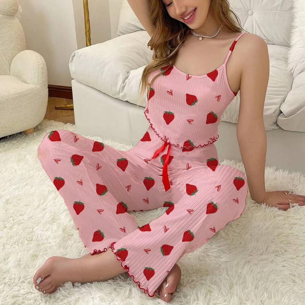 Homewear Pit Strip Milk Silk Love Sling Vest Pajamas Can Be Worn Outside Trousers Two-piece Set