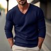 European Men's Slim Fit V-Neck Knit Sweater - Solid Color, Long Sleeve Pullover
