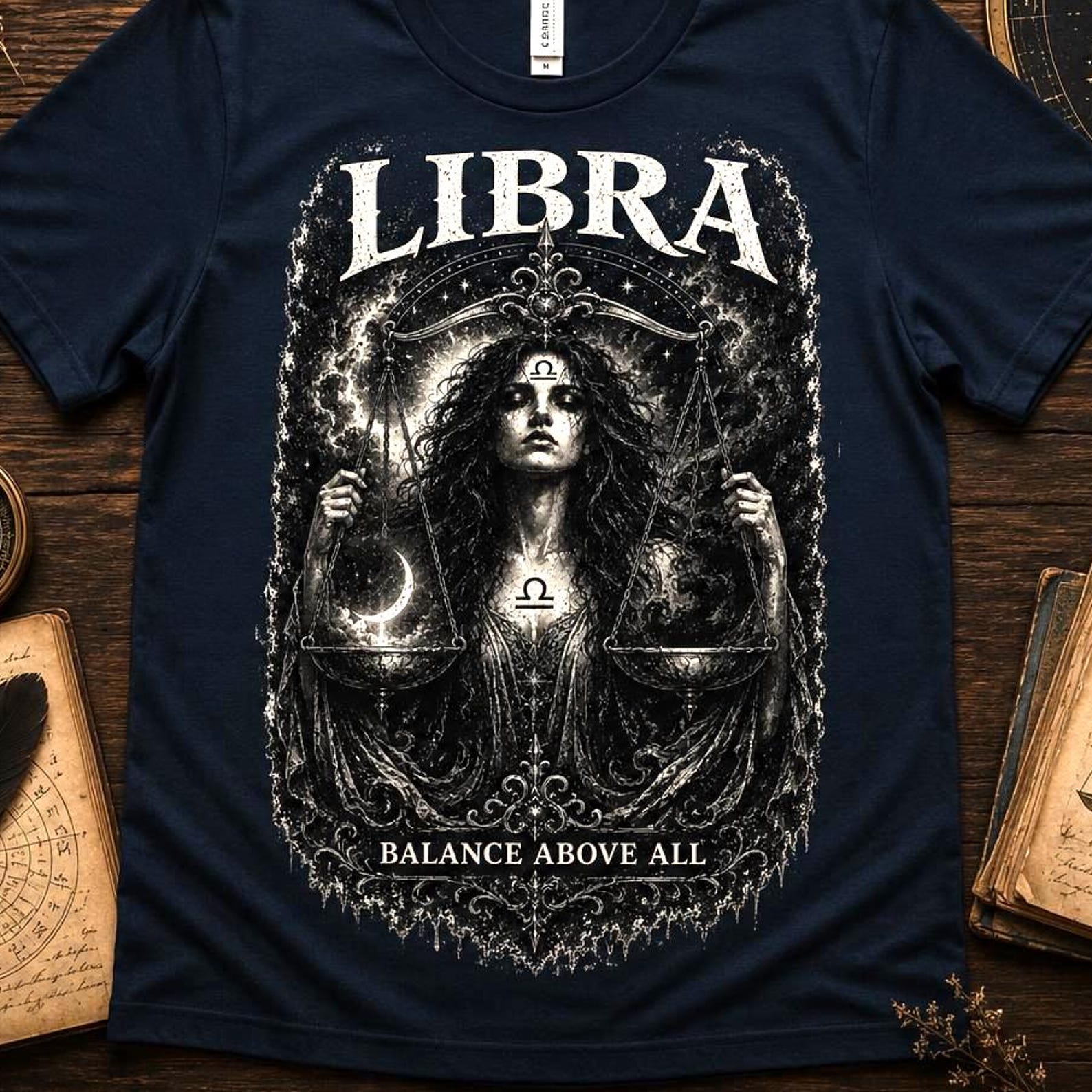 Libra Zodiac Shirt, Gothic Astrology Tee | Dark Academia Horoscope T-Shirt, Celestial Libra Apparel, Libra Gift for Women Men 3XL