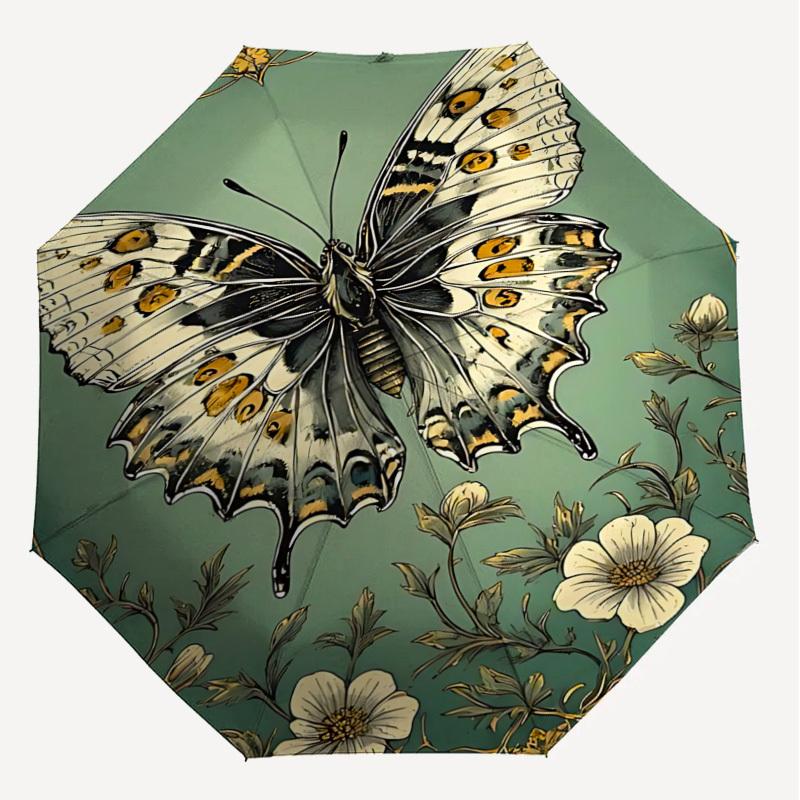 1pc Butterfly Flowers Automatic Open/Close Umbrella with Windproof, 8-Rib Sturdy Canopy, Durable Ribs, Fashionable Design1207A