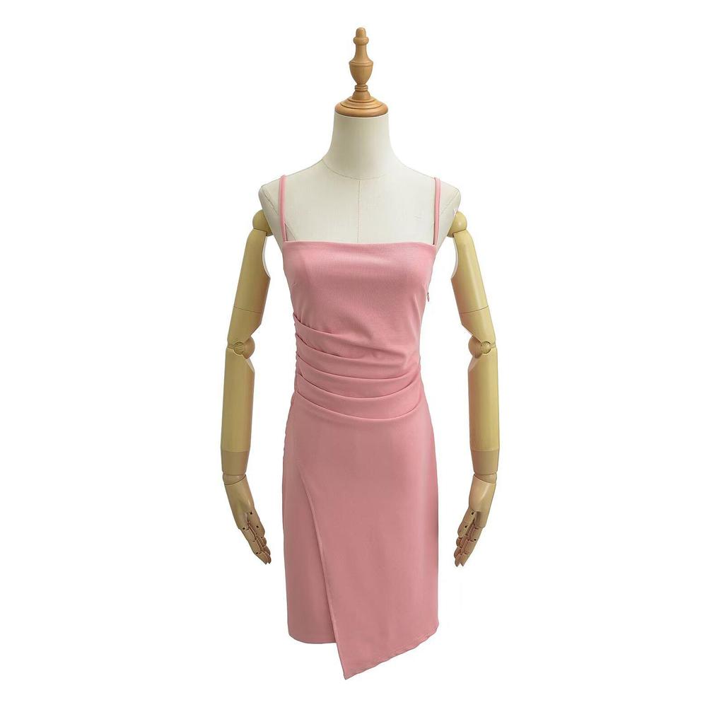 Trendy Women's High-Waisted Pleated Slim-Fit Open-Back Irregular Casual Sling Dress