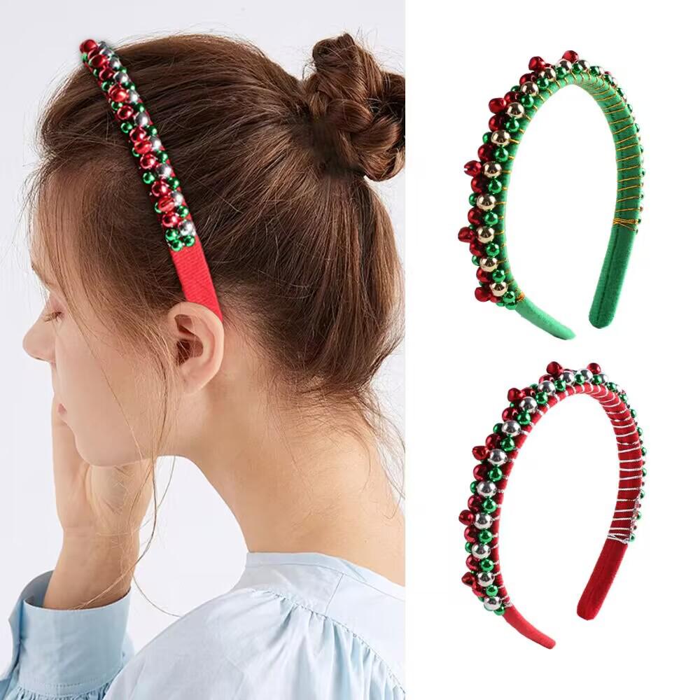 2025 Red & Green Christmas Bell Beaded Headband for Women - Festive Holiday Hair Accessory & Party Prop