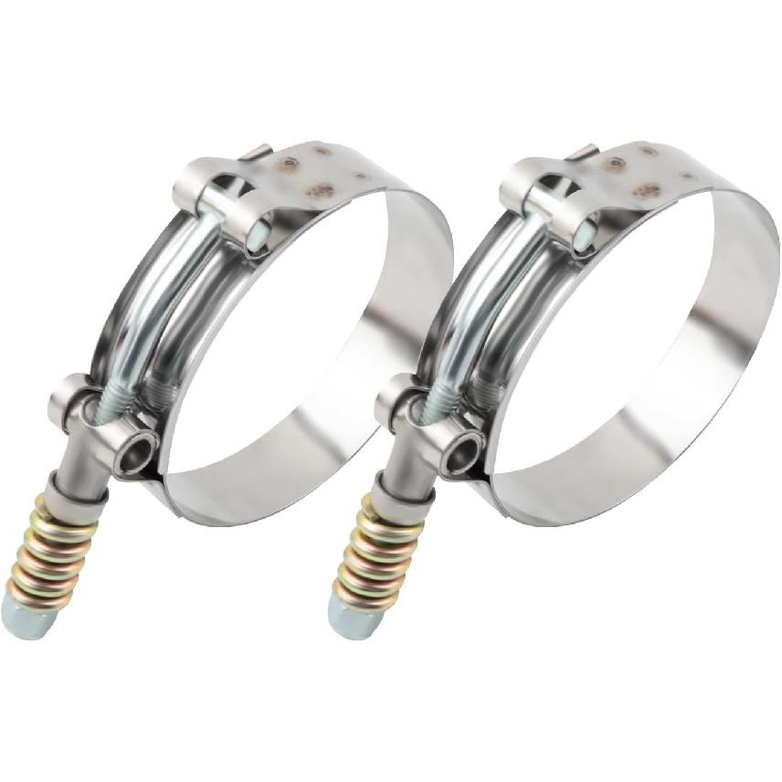 2PCS T Bolt Hose Clamp with Reinforced Spring,Stainless Steel Heavy Duty Hose Clamps Adjustable Range 4"-4.25"(102-110mm),Universal T-Bolt Hoses