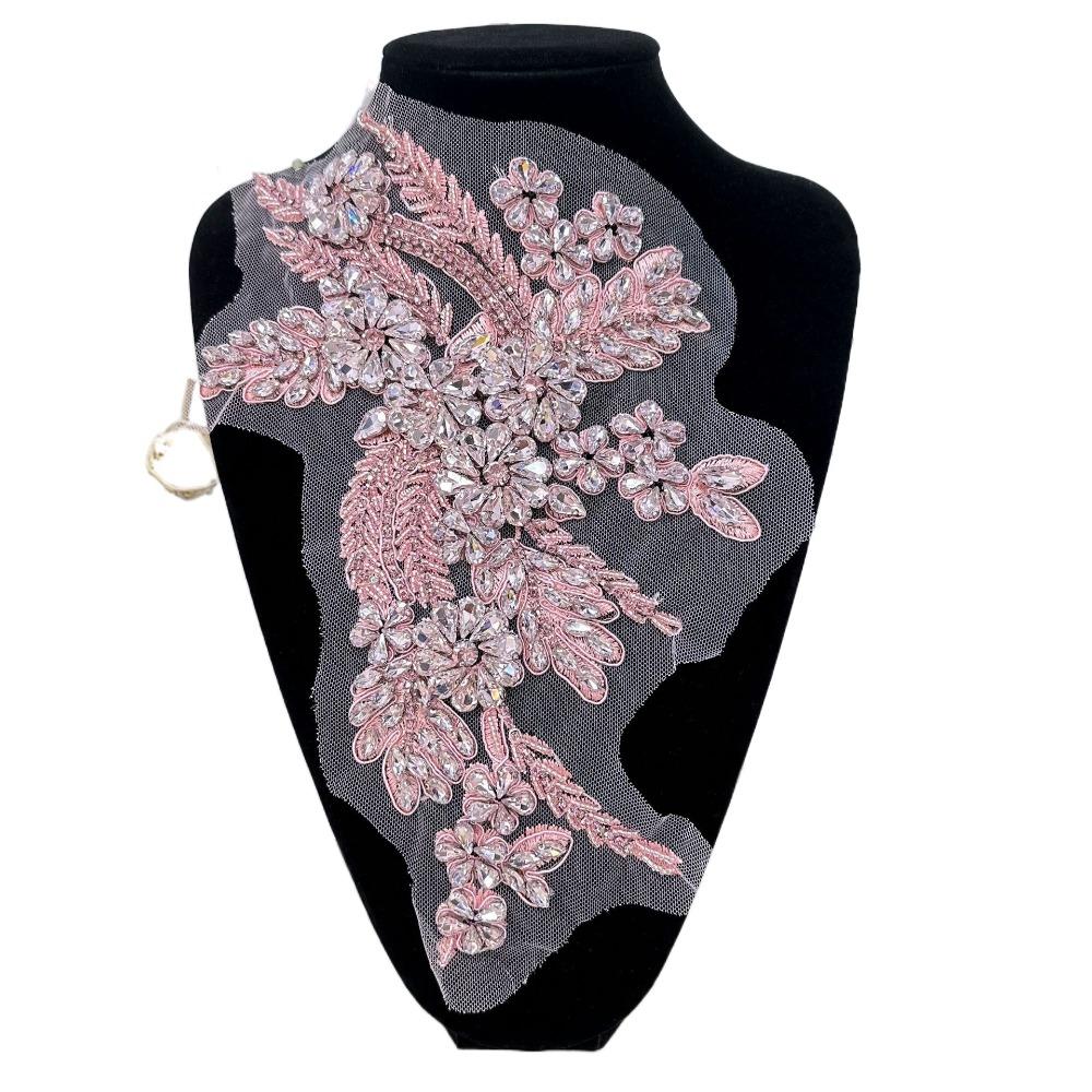 Lace Fabric Rhinestones Embroidery Applique Handmade Cloth Applique Exquisite Cloth Patch  Sewing