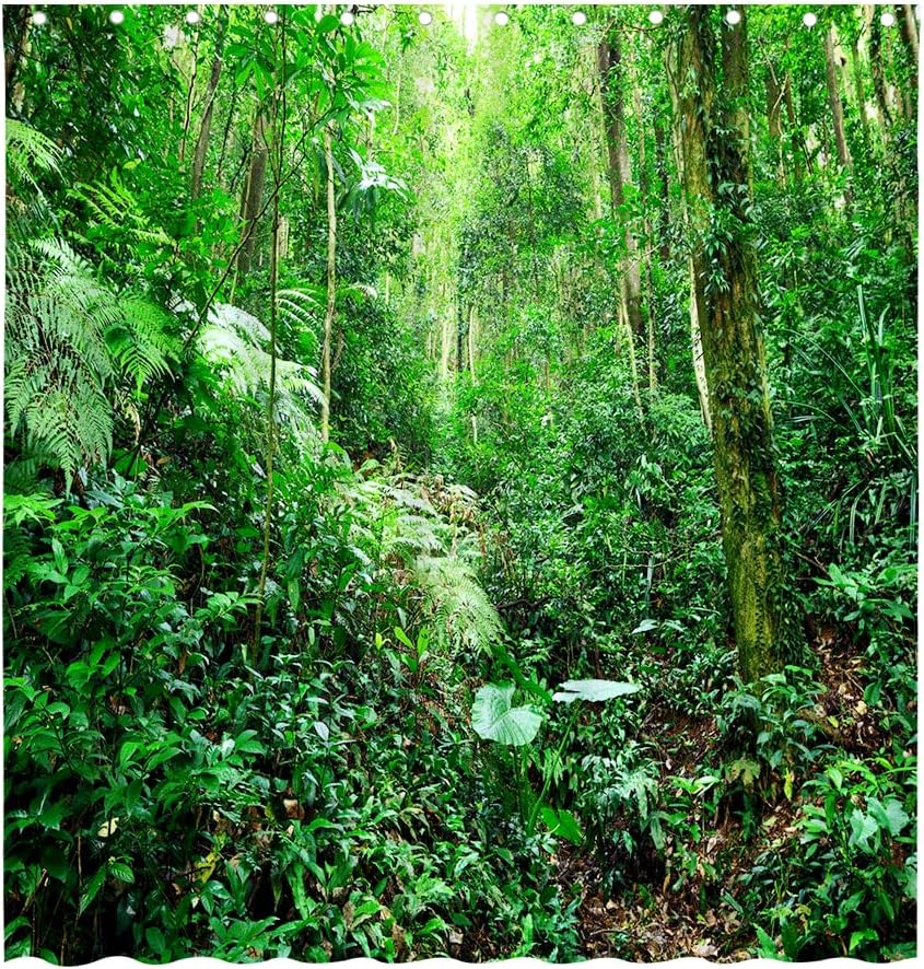 Rainforest Landscape Shower Curtains Green Leaves Plant Tree Original Forest Scenery Outdoor Nature View Bathroom Decor