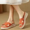 Huge Good-looking~ 2025 New Summer Wear Thick-soled High-heeled Straw-woven Muffin Sole Women's Shoes Round Head Cool Slippers Women