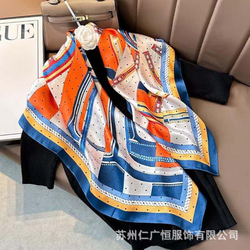 91Cm silk scarf women's 111% mulberry silk large nautical square scarf shawl, simple and generous European and American retro silk scarf
