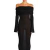 Long Sleeve Solid Color Dress With Ruffled Knit Fabric For Casual Streetwear Women