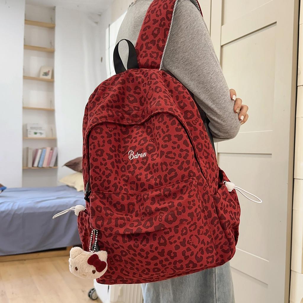 Schoolbag Leopard print canvas Student schoolbag Girl Spice Girl American backpack High value niche leisure travel backpack Large capacity