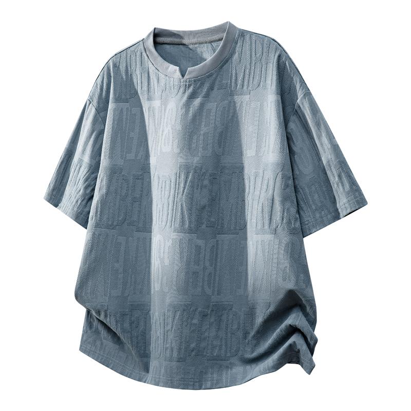 Summer Short Sleeved T-shirt Men's Ice Silk Versatile Top Half Sleeved T-shirt Round Neck Jacquard T-shirt