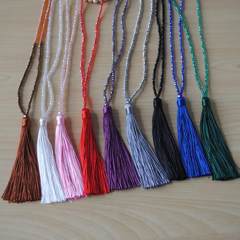 New Fashion Boho Long Fringe Tassel Necklaces Women Collier Glass Beads Crystal Statement Collar Bohemian Zircon Gifts