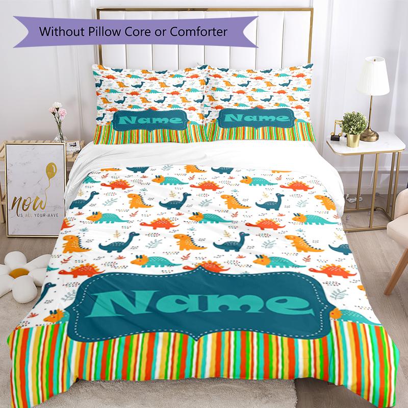 Set Biancheria da Letto con Dinosauri e Nome Personalizzato 3 Pezzi Copripiumino Chiusura Include 1 Copripiumino e 2 Federe, Morbido e Confortevole per Tutte le Stagioni.