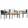 Garden Furniture Set 4 Pcs Black and Cream White Poly Rattan
