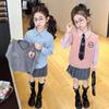 Girls' Garden Academy Rabbit Police Officer Three-Piece Set: JK Shirt, Vest, and Pleated Skirt.