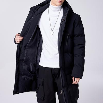 Men's Autumn and Winter Long Over-the-knee Thick Down Jacket Jacket Outdoor Windproof Jacket Hooded Warm Jacket