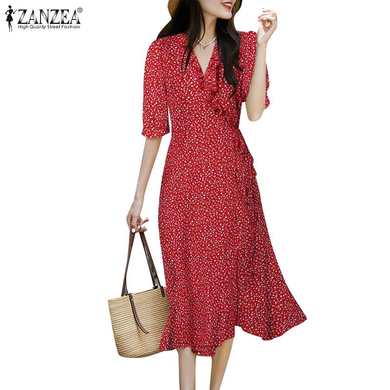 

ZANZEA Женское праздничное повседневное пляжное платье с v-образным вырезом и короткими рукавами