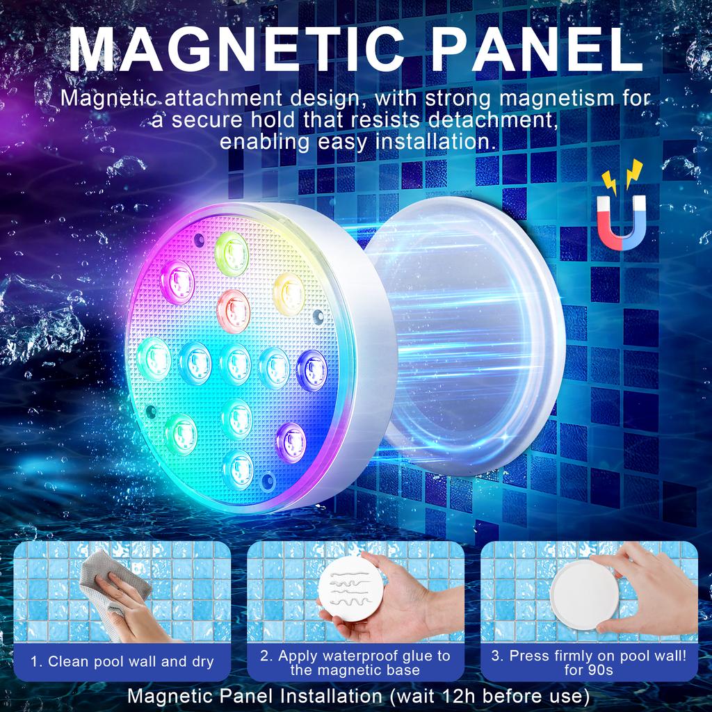 Rechargeable Submersible Pool Lights With Remote Waterproof Underwater Charging 16 Color Changing LED With Magnet Floating Light