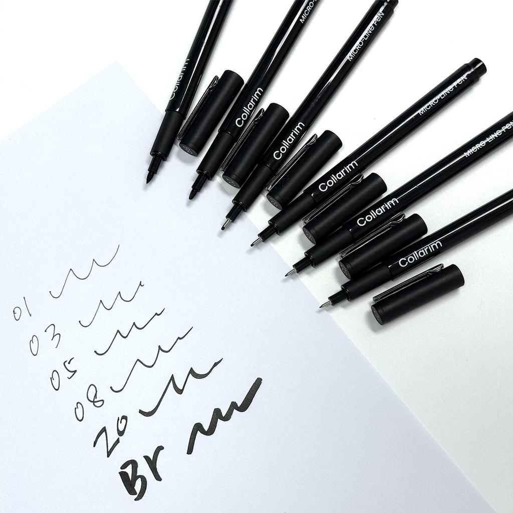 Professional Black Fineliner Pens Set - 6 Pieces (0.1mm To 2.0mm) with Brush Tip - Archival Ink