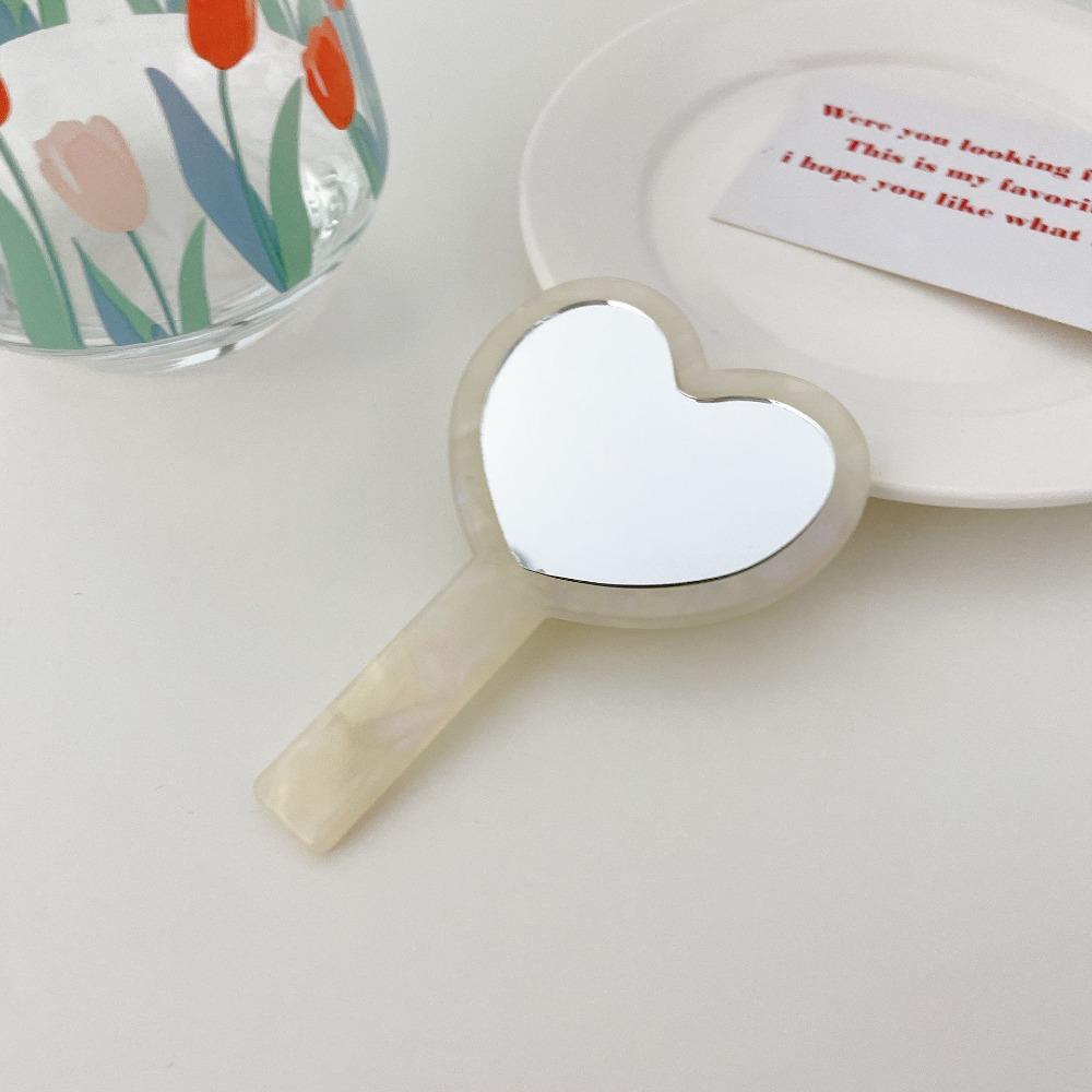 Heart Shape Handheld Mirror Acetic Acid Texture Dressing Mirror Creative Small Makeup Mirror  Woman
