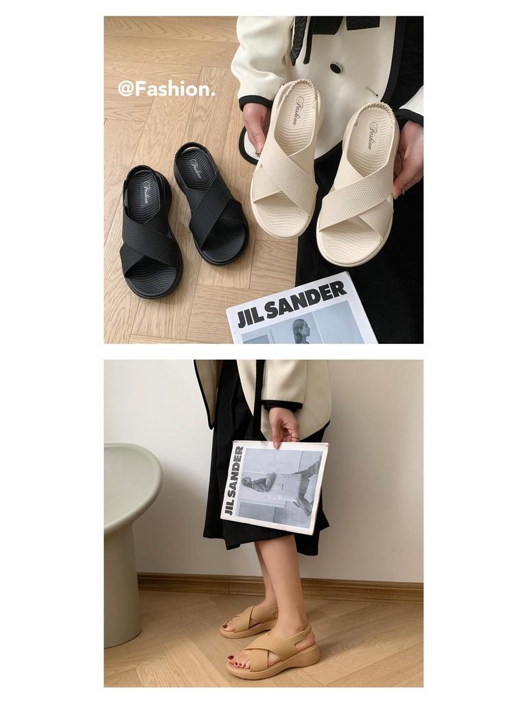 New Fashionable Women’s Solid Color Cross Sandals: Comfortable Non-Slip Soft Sole Summer Casual Slippers