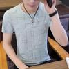2024 Ice Sensation Round Neck Short Sleeved T-shirt Men Summer V-neck Thin Style Commerce Breathable Ice Shreds Comfortable Tops