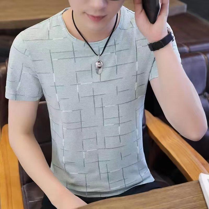 2024 Ice Sensation Round Neck Short Sleeved T-shirt Men Summer V-neck Thin Style Commerce Breathable Ice Shreds Comfortable Tops